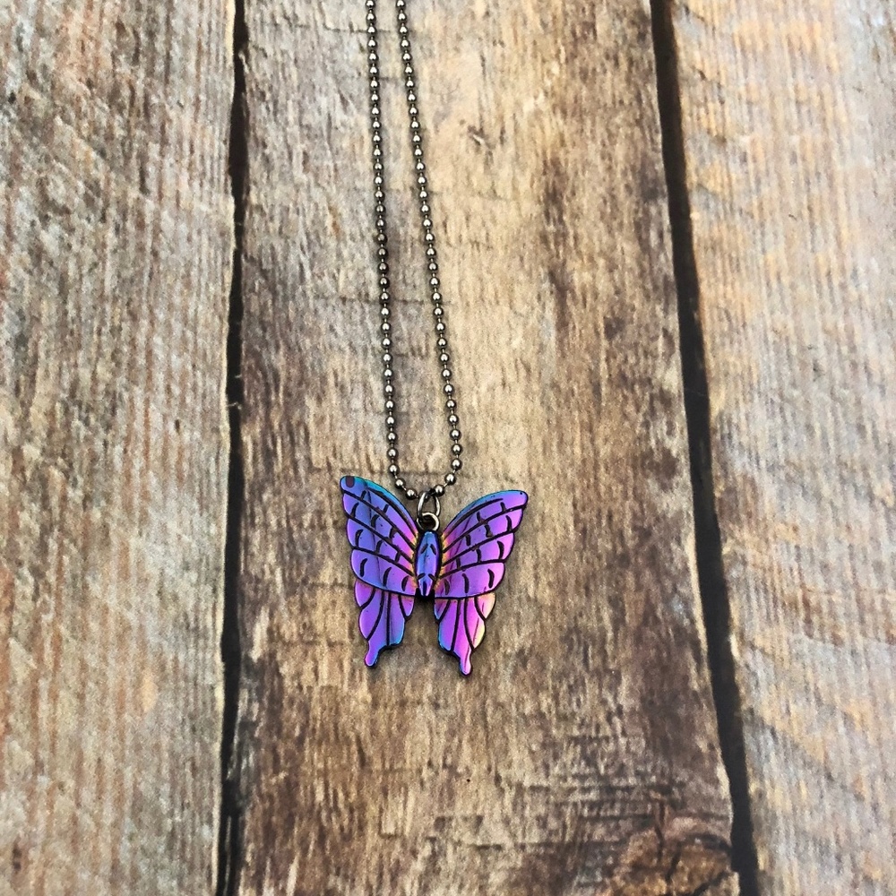 Girls Butterfly Necklace - Purple & Blue